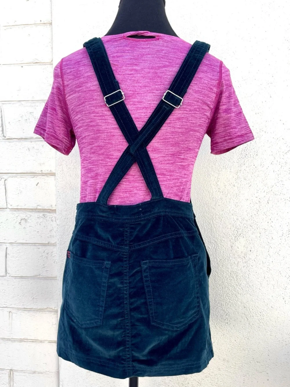 90s BDG Velvet Pinafore Overall Mini Dress Teal Blue XS EUC - Picture 4 of 14